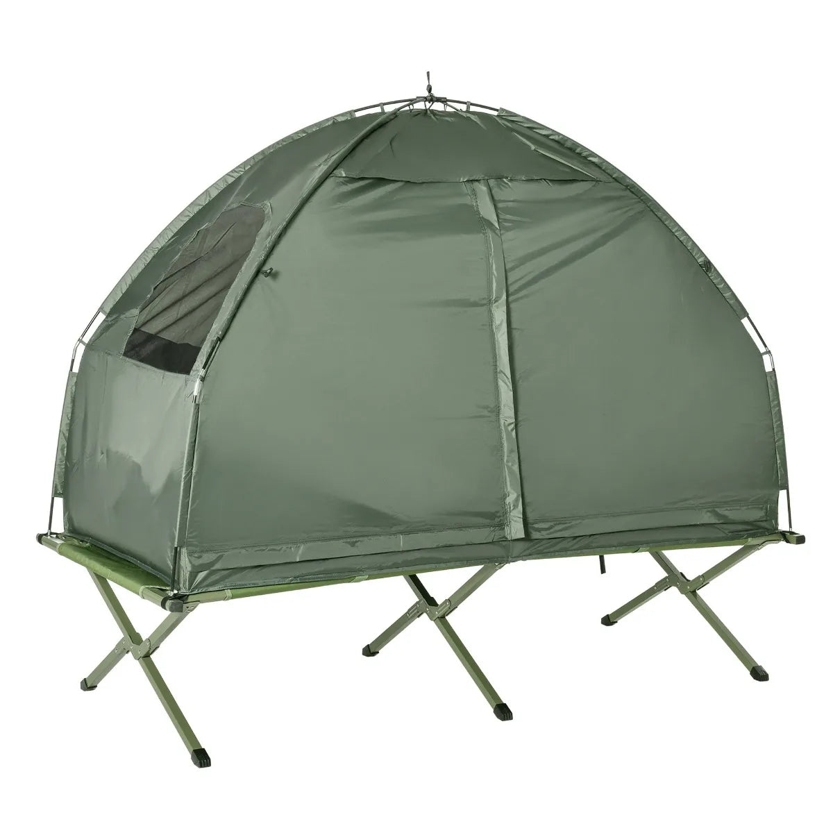 All in One Camping Tent-Cot Combo with Air Mattress, Pump and Sleeping Bag