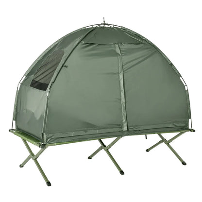 All in One Camping Tent-Cot Combo with Air Mattress, Pump and Sleeping Bag