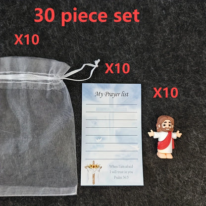 30pc mini Jesus statue & prayer card pack. "My Lord My God My Savior" keepsake.