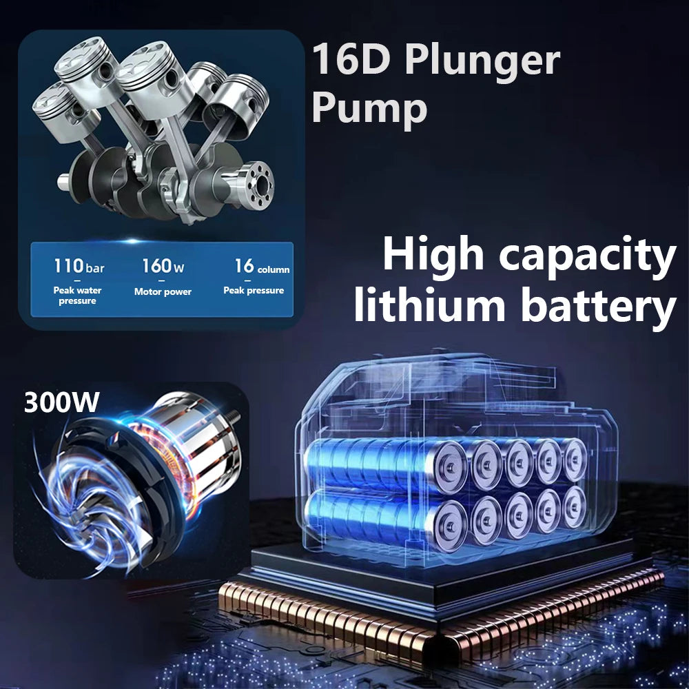 Rechargeable Wireless High Pressure Washer Self Priming Sustain 300W Car Wash Water Gun With Li-ion Battery