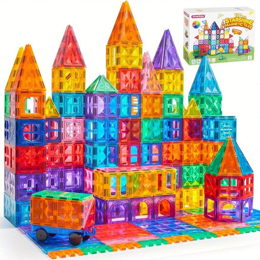 110/66/50 PCS 3D Magnetic Building Tiles with Vehicle Construction Blocks Set for Kids