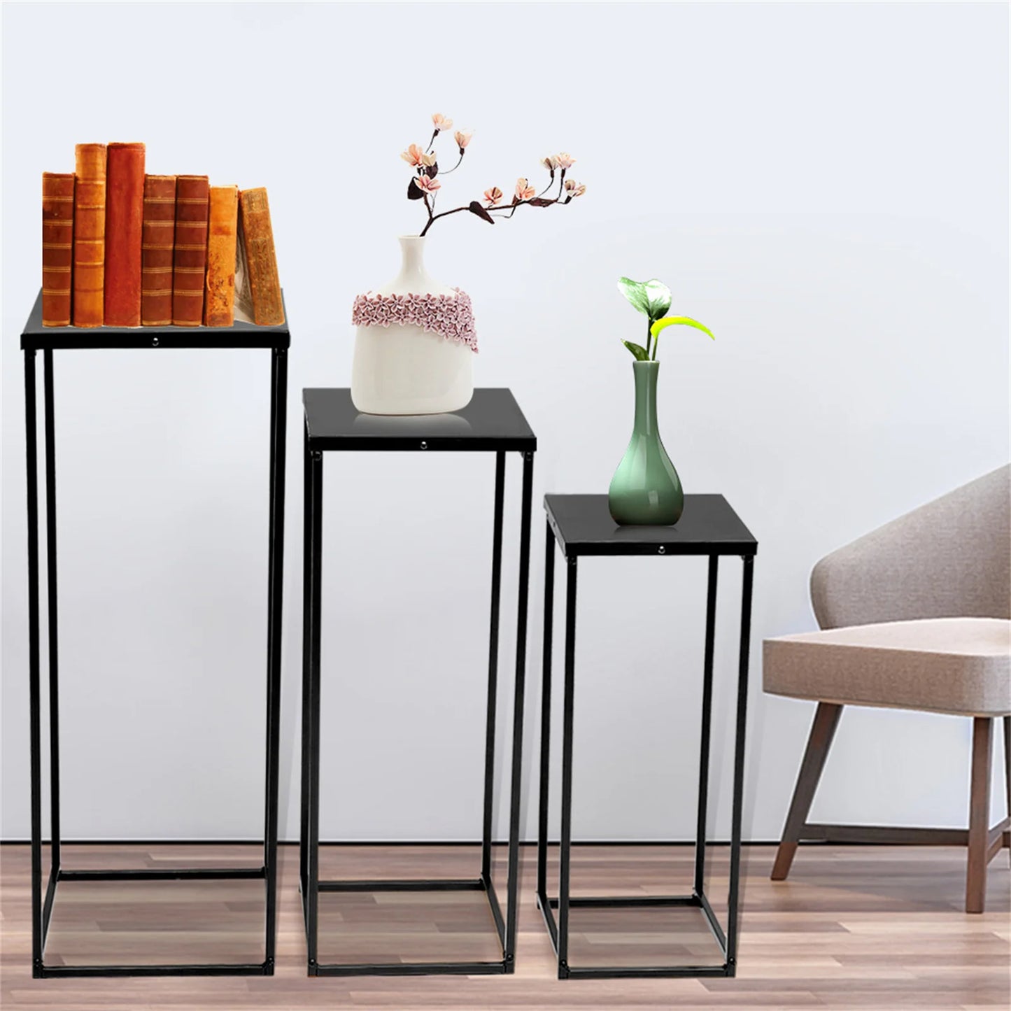 Set of 3 Metal Square Plant Stand Gold/Black Flower Holder For Living Room Wedding Decor
