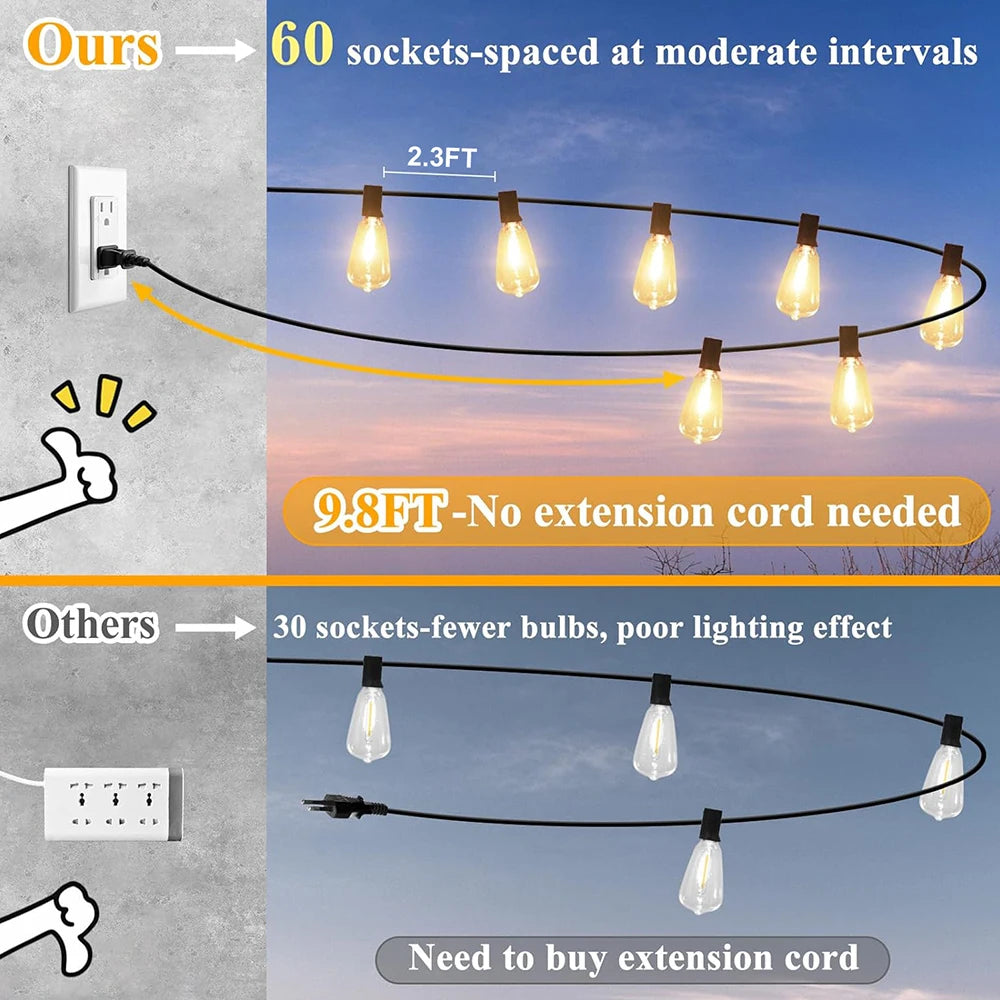 150FT LED Outdoor String Lights Waterproof, Shatterproof, Dimmable Patio Lights