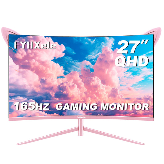 27 inch Curved Pink Monitor QHD 165hz 1800R Gaming Display HDR10 Free-Sync Desktop Screen 1ms GTG  With Speakers Tilt Adjustable