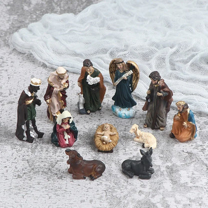 11Pc/Set Statue Nativity Scene Ornament Baby Jesus Manger Christmas Crib Figurines
