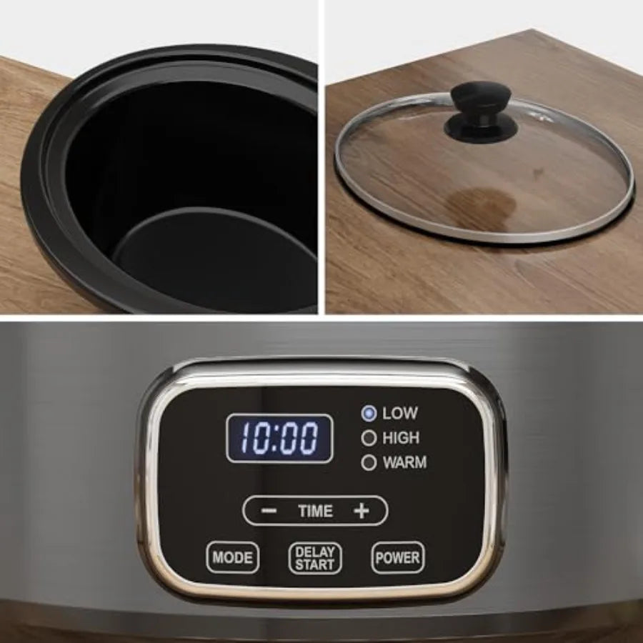 4QT Programmable Slow Cooker with Locking Lid Removable Ceramic Pot 3 Heating Settings Dishwasher-Safe