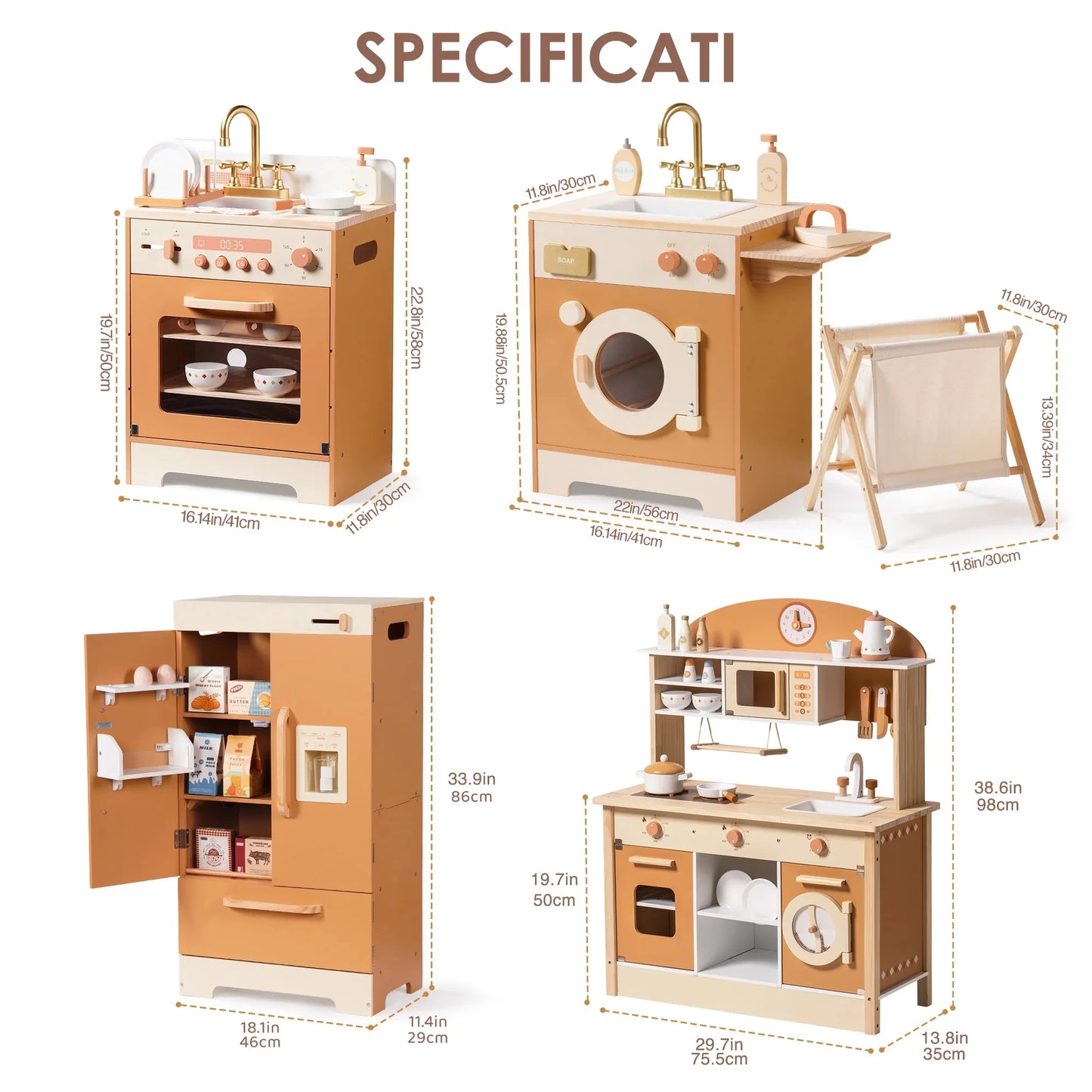 Kids Wooden Play Kitchen All in One Corner Set