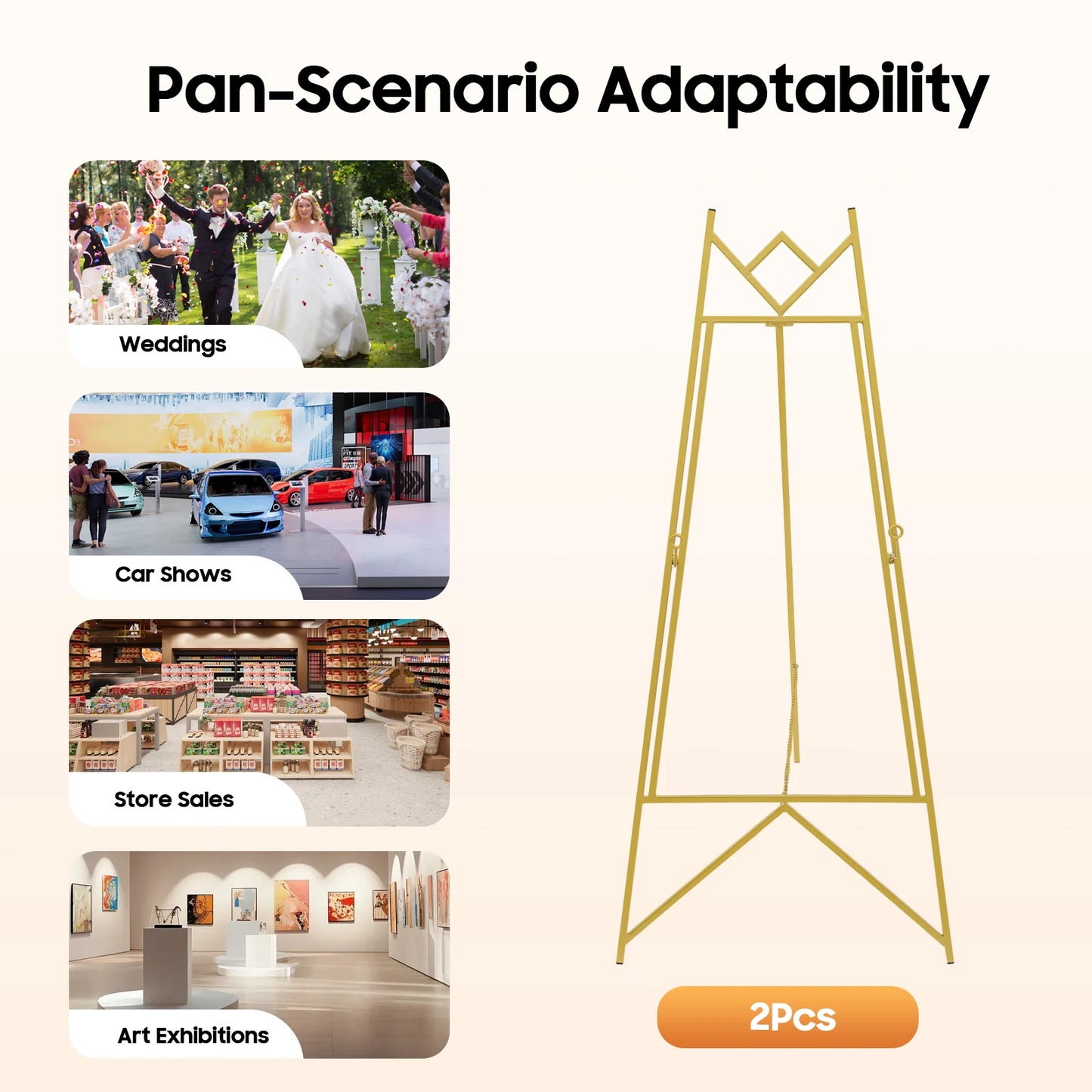 2Pcs Gold Display Easel Stand, Adjustable Photo Frame Holder for Wedding Poster Sign, Heavy Duty Steel Tripod 10kg Capacity