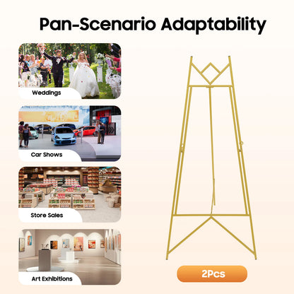 2Pcs Gold Display Easel Stand, Adjustable Photo Frame Holder for Wedding Poster Sign, Heavy Duty Steel Tripod 10kg Capacity
