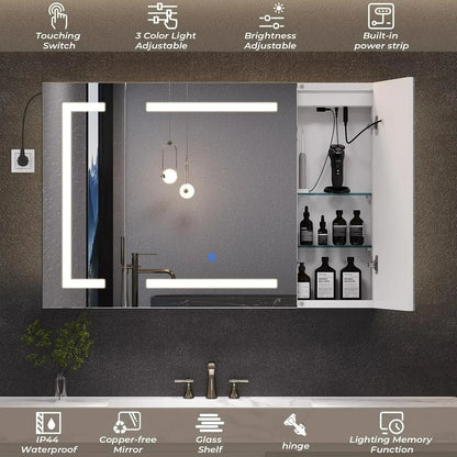 Lighted Medicine Cabinet with Mirror and Storage, 3 Doors, 39.4'' x 23.6''