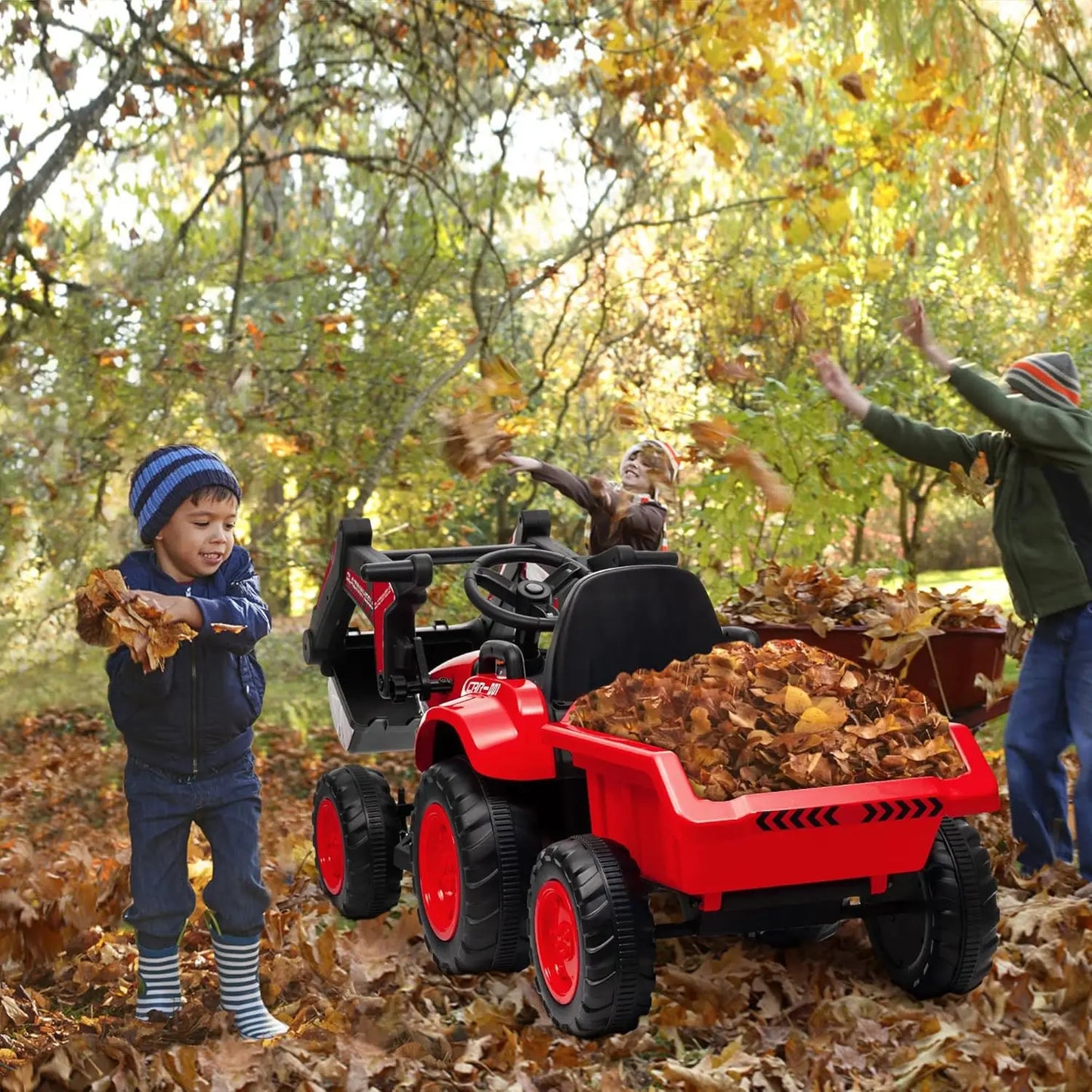 12V 3 in 1 Kids Ride On Excavator & Tractor with Detachable Trailer