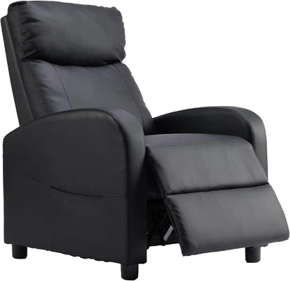 Adjustable Recliner Chair with Lumbar Support, PU Leather Sofa for Living Room, High-Density Sponge, Jet Black