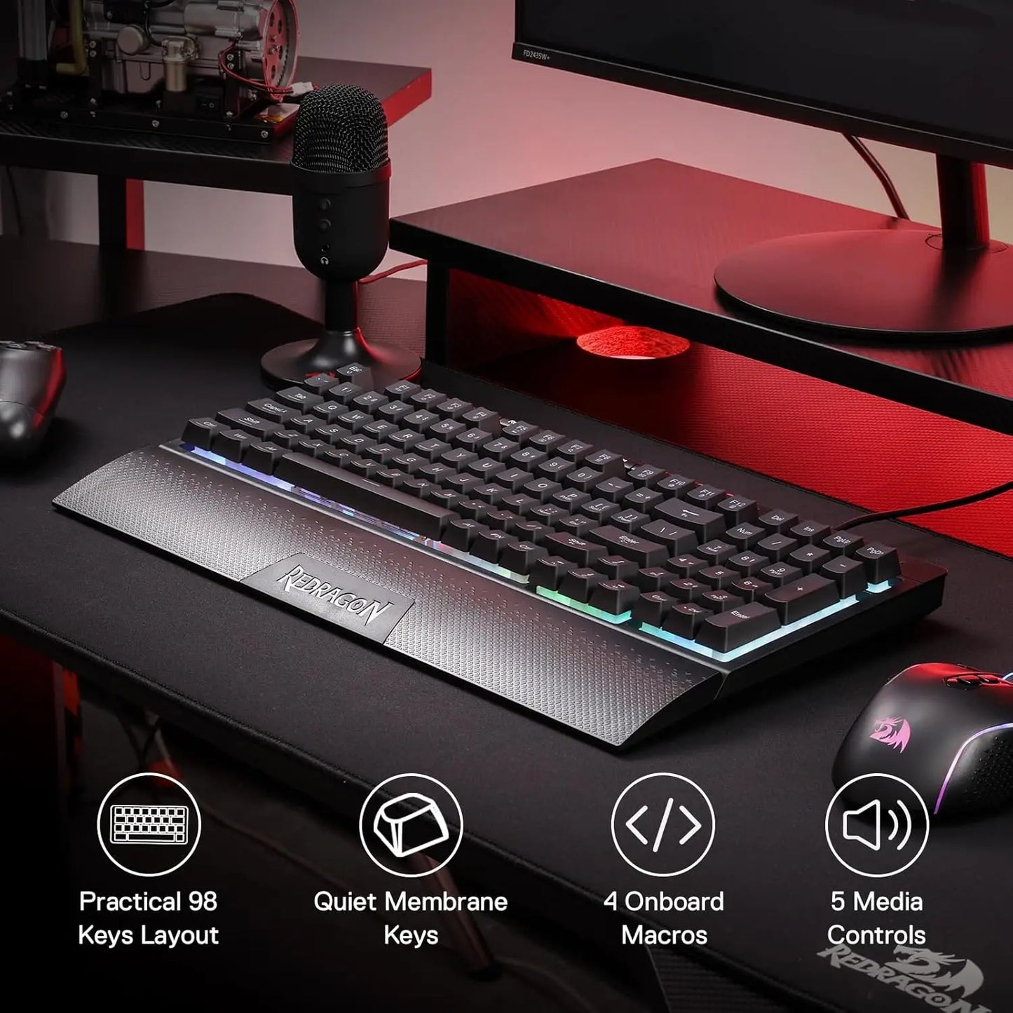 Redragon K515 Shiva RGB Membrane Gaming 98 Keys Mechanical Detachable Wrist Rest