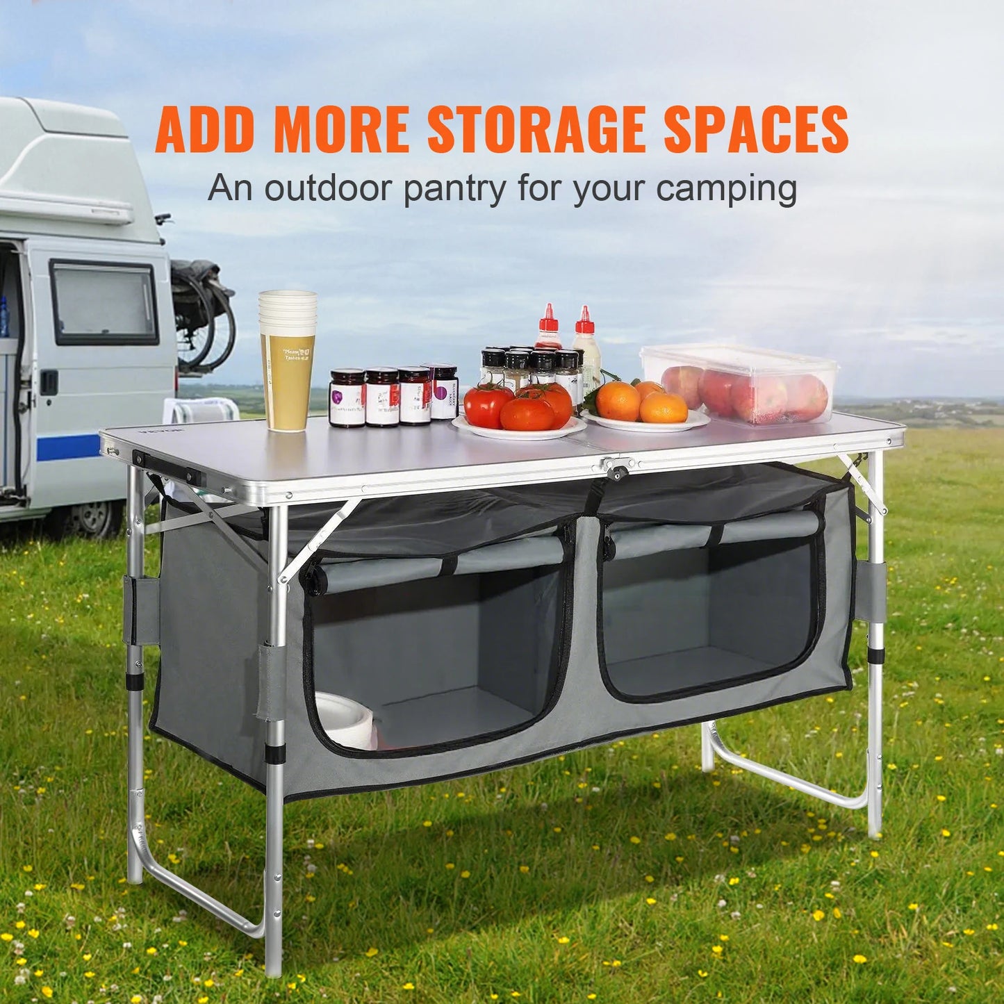 Camping Kitchen Folding Table Quick set-up MDF Camping Table for Outdoor Picnics BBQ Camping RV Traveling