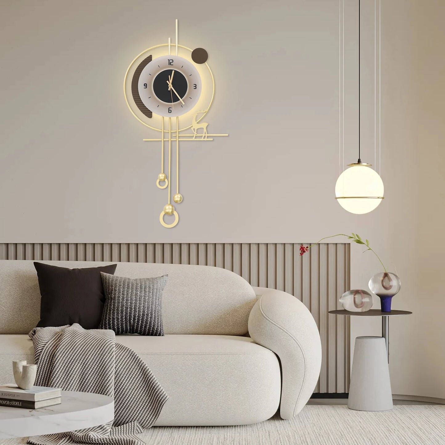 Modern Gold Iron LED Lighted Wall Clock for Home,Bedroom