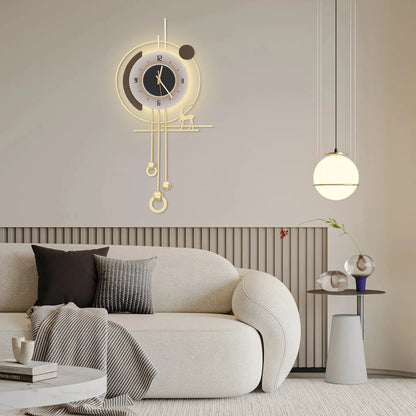 Modern Gold Iron LED Lighted Wall Clock for Home,Bedroom