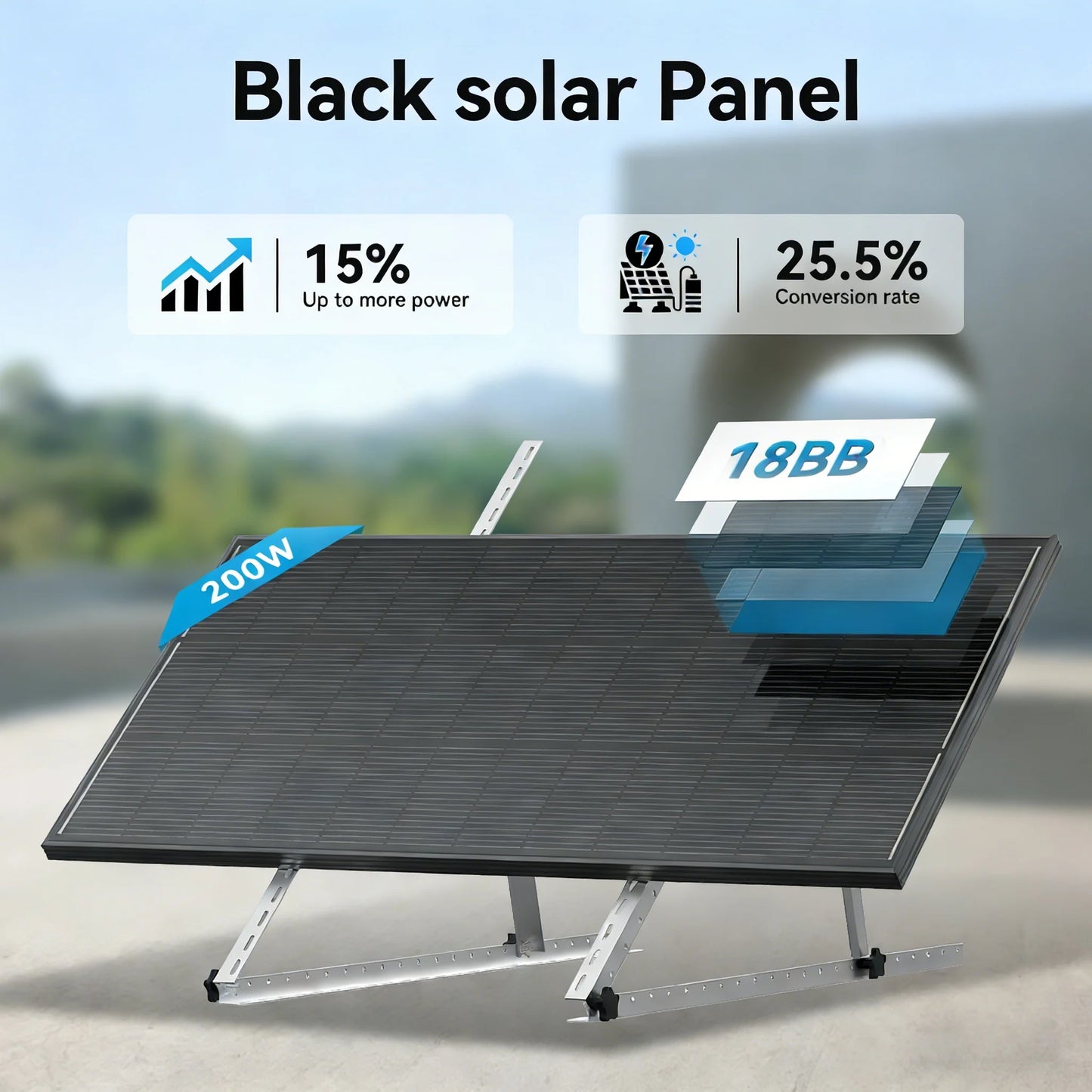 12.8V 200W Monocrystalline Solar Panel Module Off Grid PV Power Cells Waterproof for Roof Home Off Grid