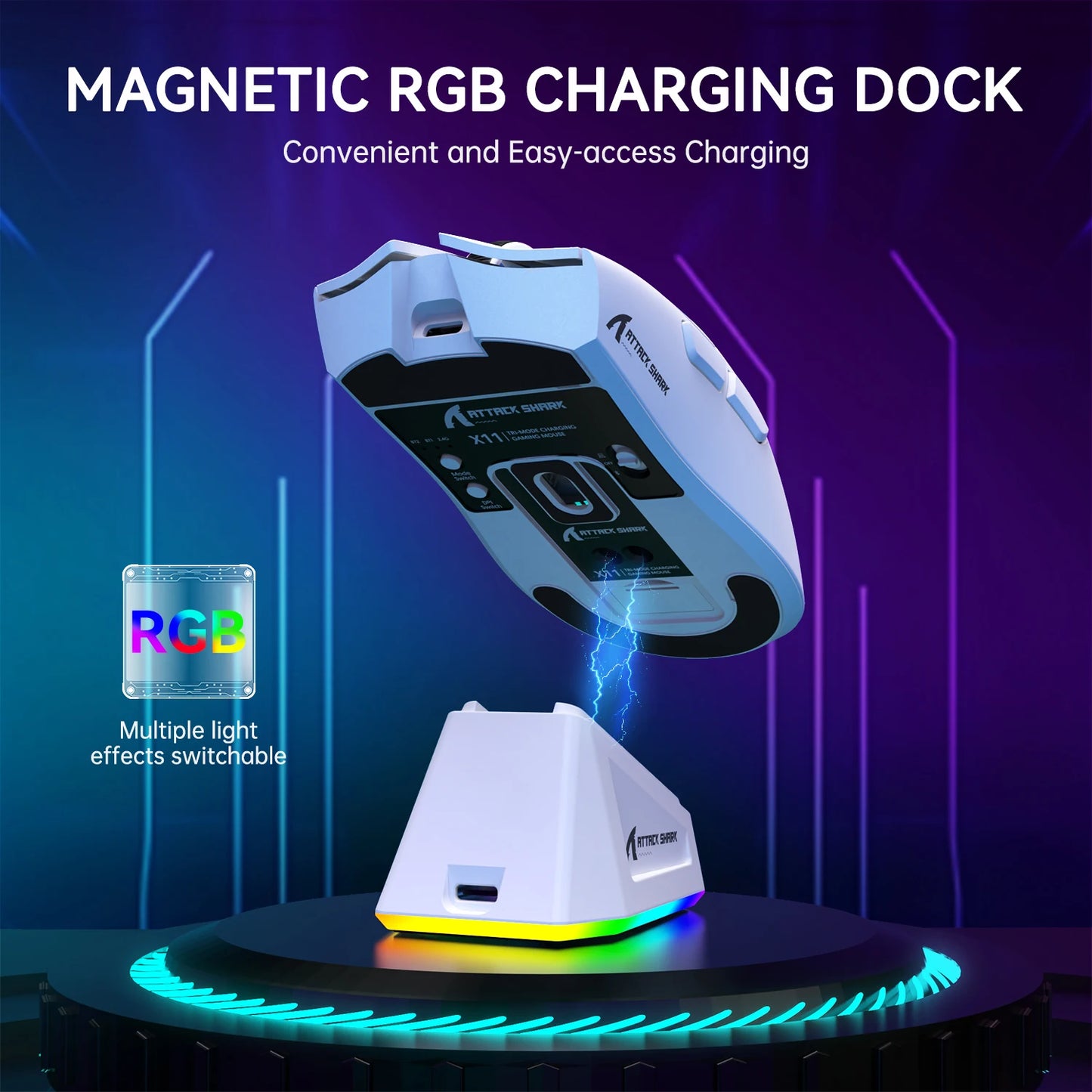 ATTACK SHARK X11 Lightweight Wireless Gaming Mouse with RGB Backlight Charging, Up to 22K DPI