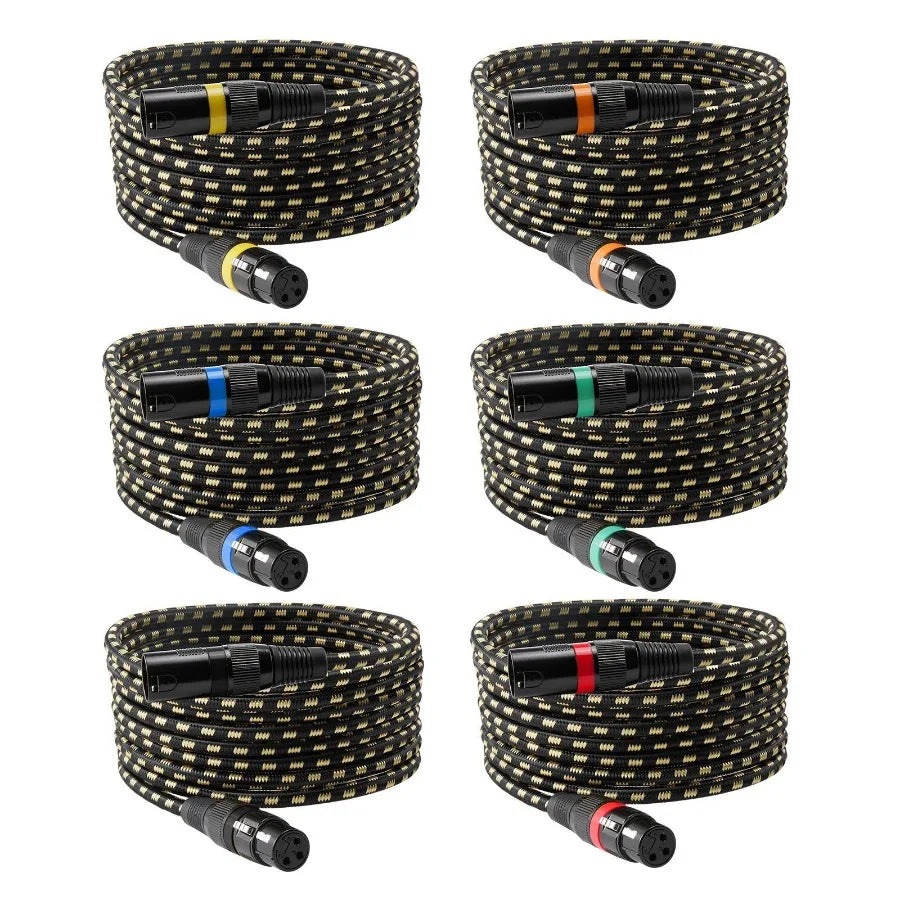 XLR Cable 25 ft, 6 Pack, Shielded Balanced DMX Male to Female Microphone Cables, Gold-Plated 3-Pin XLR Mic Speaker Cord Wires,