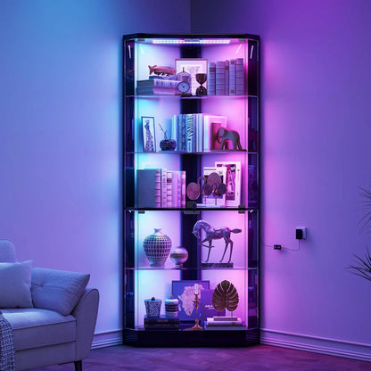 Corner Display Cabinet with RGB Lights, 5-Tiers Curio Cabinet Display Case with Lock,69" Tall