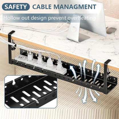 Clamp Mounted Under Desk Cable Management Tray