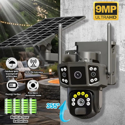 9MP 4K IP Camera With Dual Lens Screen WiFi PTZ Auto Tracking Waterproof Panoramic Surveillance Camera with Voice Intercom System