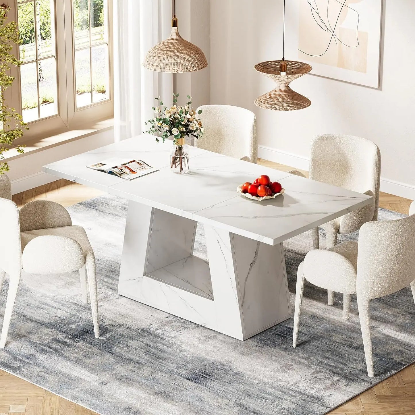Dining Table for 4 to 6 People, with Sturdy Base for Kitchen, Dining Room or Breakfast nook