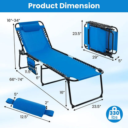 Lounge Chairs for Outside, Extra High Folding Beach Tanning Lounger with Adjustable Backrest, Customized