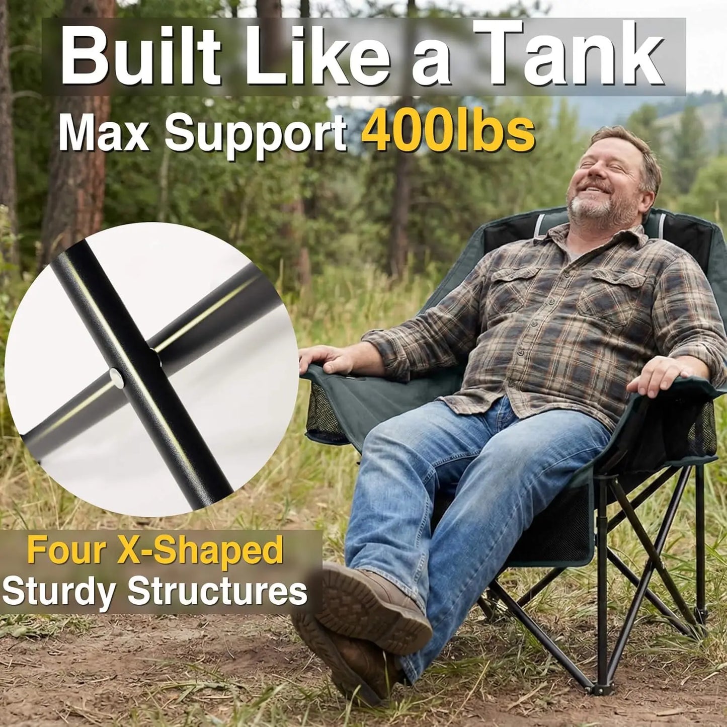 Heavy Duty 400 lbs Oversized Camping Chair with Padded Seat