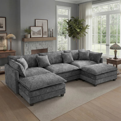 Redlife 113.4" Modular Sectional Sofa with Ottoman, Comfy Cloud Couch with Deep Seat (23.6" D), Solid Wood Frame, for Living Room