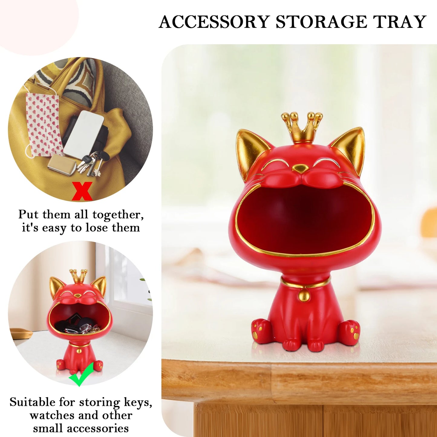 Laughing Cat Statue for Desktop Accessories Storage