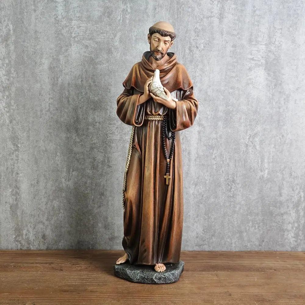 14.5 St. Francis of Assisi Statue - Catholic Patron Saint of Animals, Garden Decor, Handcrafted Religious Gift