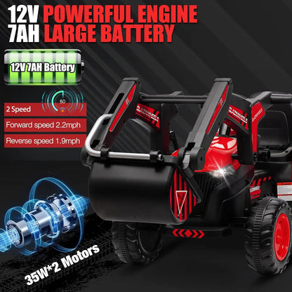 12V 3 in 1 Kids Ride On Excavator & Tractor with Detachable Trailer