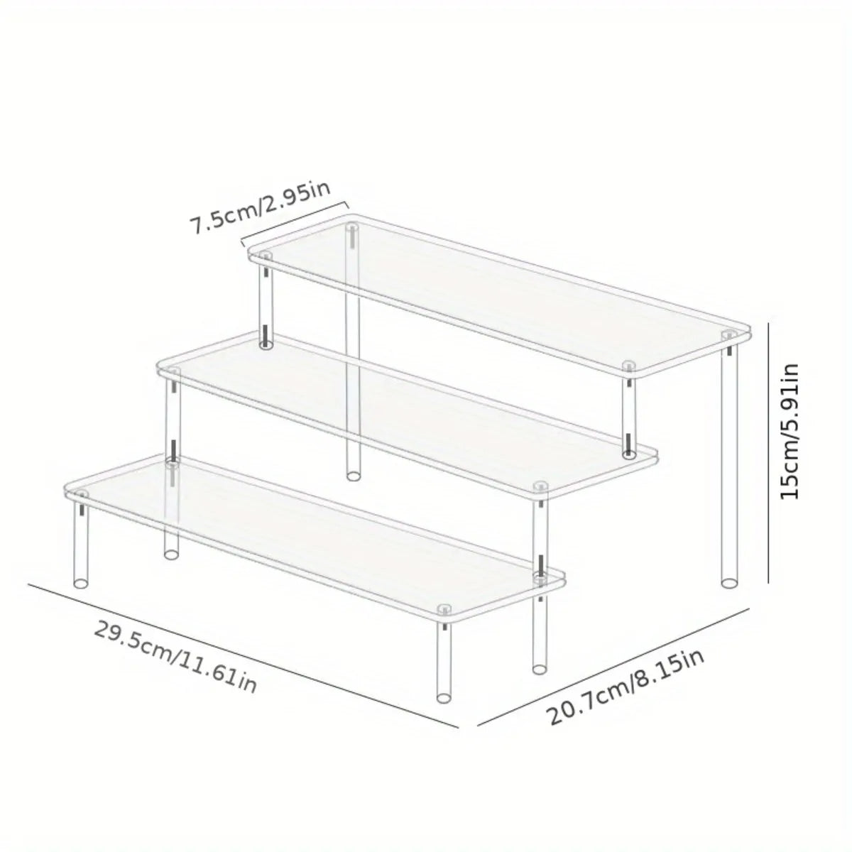 3-Tier Clear Acrylic Display Stand for Jewelry, Makeup, Cupcake Organizer, Transparent Shelf, Sturdy Base, Space-Saving Storage