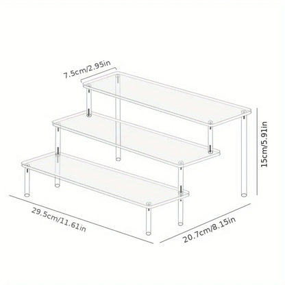 3-Tier Clear Acrylic Display Stand for Jewelry, Makeup, Cupcake Organizer, Transparent Shelf, Sturdy Base, Space-Saving Storage