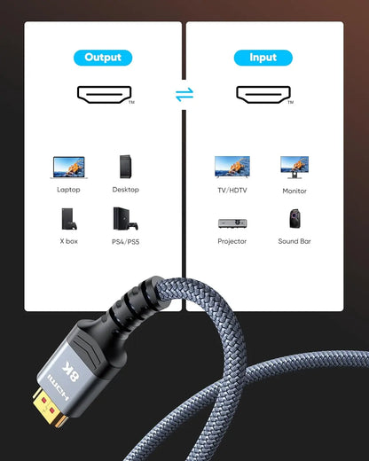 MIZIQIER 8K HDMI 2.1 Cable High Speed 48Gbps HDMI Braided Cord-8K60Hz 4K120Hz Compatible for PS5/PS4/X-Box/Roku TV/HDTV/Blu-ray