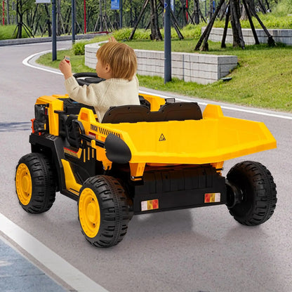24v Ride on Dump Truck with Remote Control and Extra Shovel, 3 Speeds, Music, Safety Belt