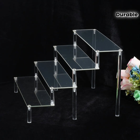 3-Tier Clear Acrylic Display Stand for Jewelry, Makeup, Cupcake Organizer, Transparent Shelf, Sturdy Base, Space-Saving Storage