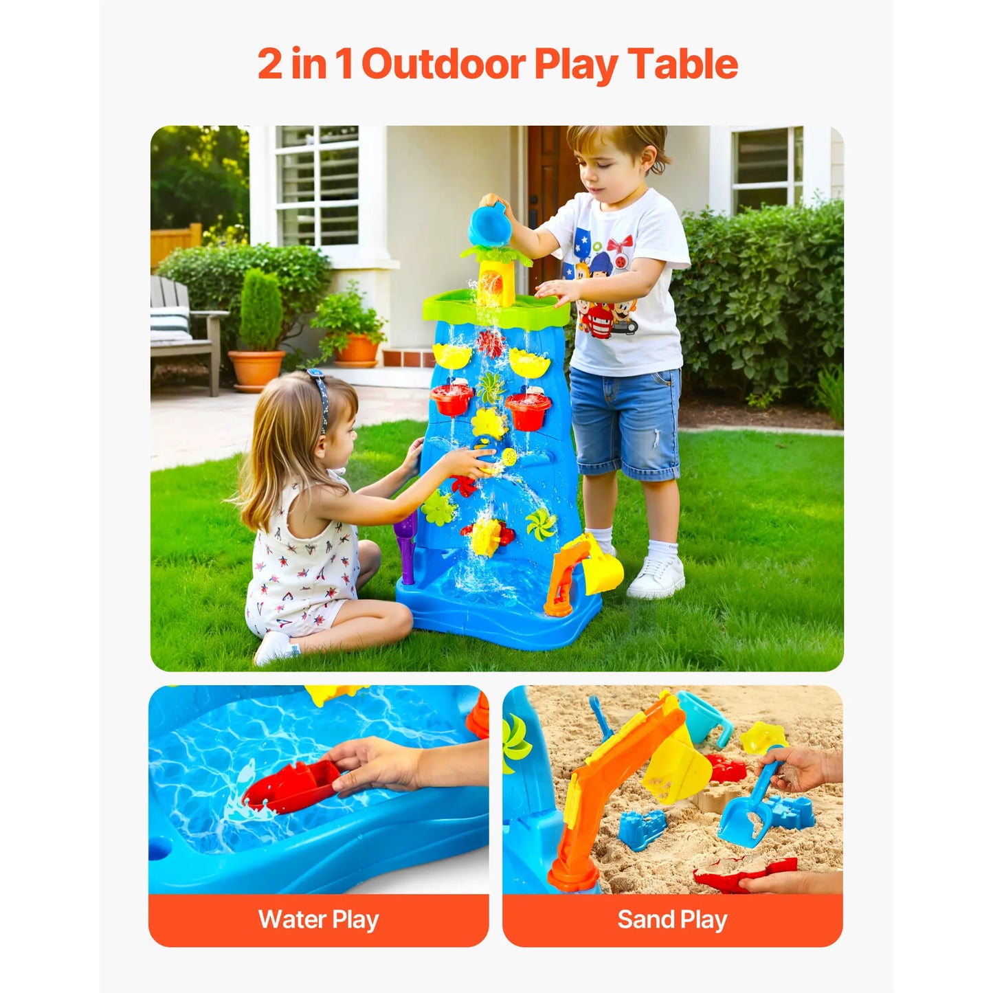 Kids Outdoor Beach Water Play Table with 37PCS