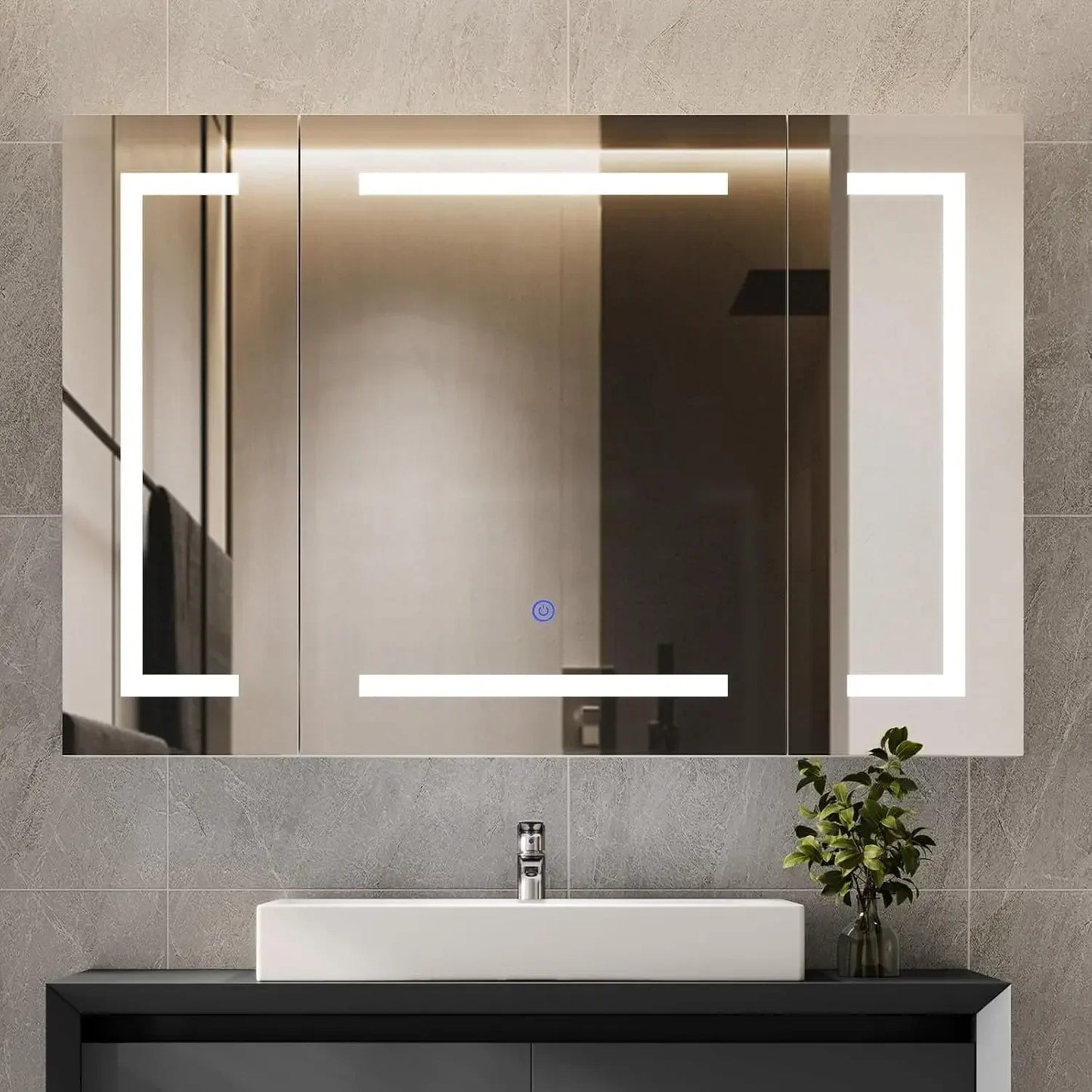 Lighted Medicine Cabinet with Mirror and Storage, 3 Doors, 39.4'' x 23.6''