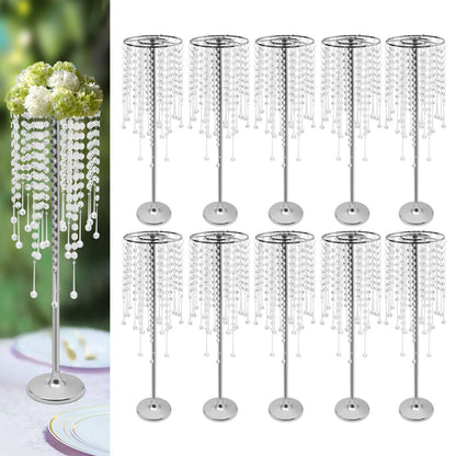 10 Pieces Crystal Silver Flower Stand Large Flower Stand Wedding Decor Table Centerpieces Home Decor 75cm Height
