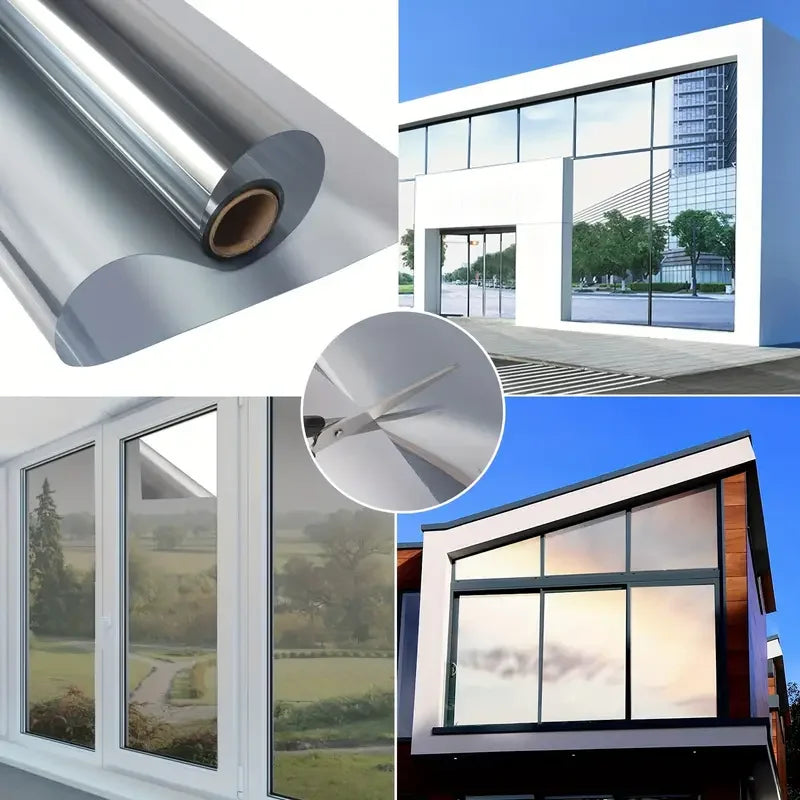 One Way Mirror Window Film, 23" x 118" Anti UV Non-Adhesive Static Cling