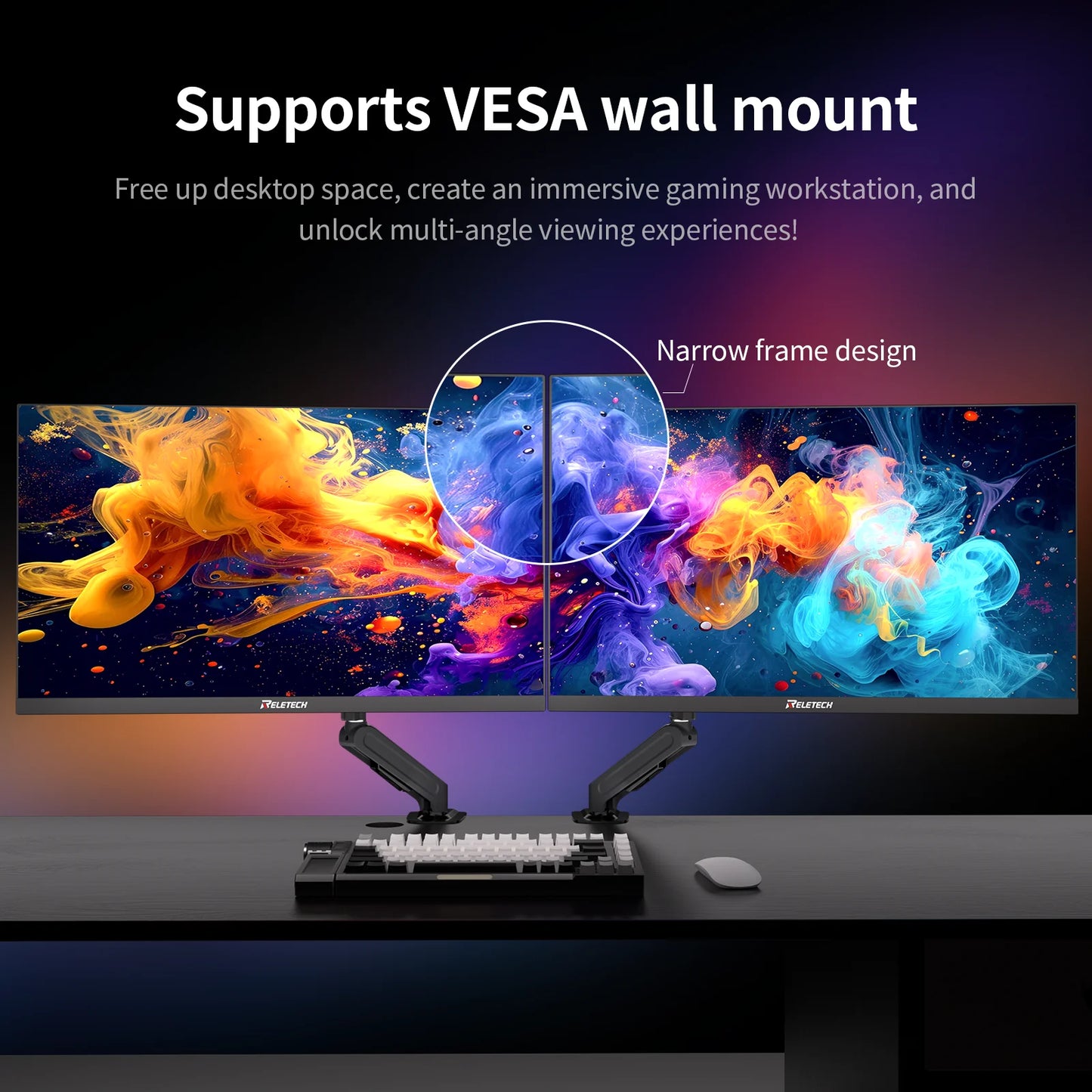 Reletech Monitor 23.8Inch 180Hz Gaming Monitor 1080P Fast IPS G-Sync/FreeSync HDR Support VESA Wall Mount Low Blue Light