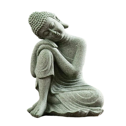 Green Sandstone Buddha Statue for Home Altar Meditation Room Decor Zen Buddhist Sculpture Spiritual Ornaments