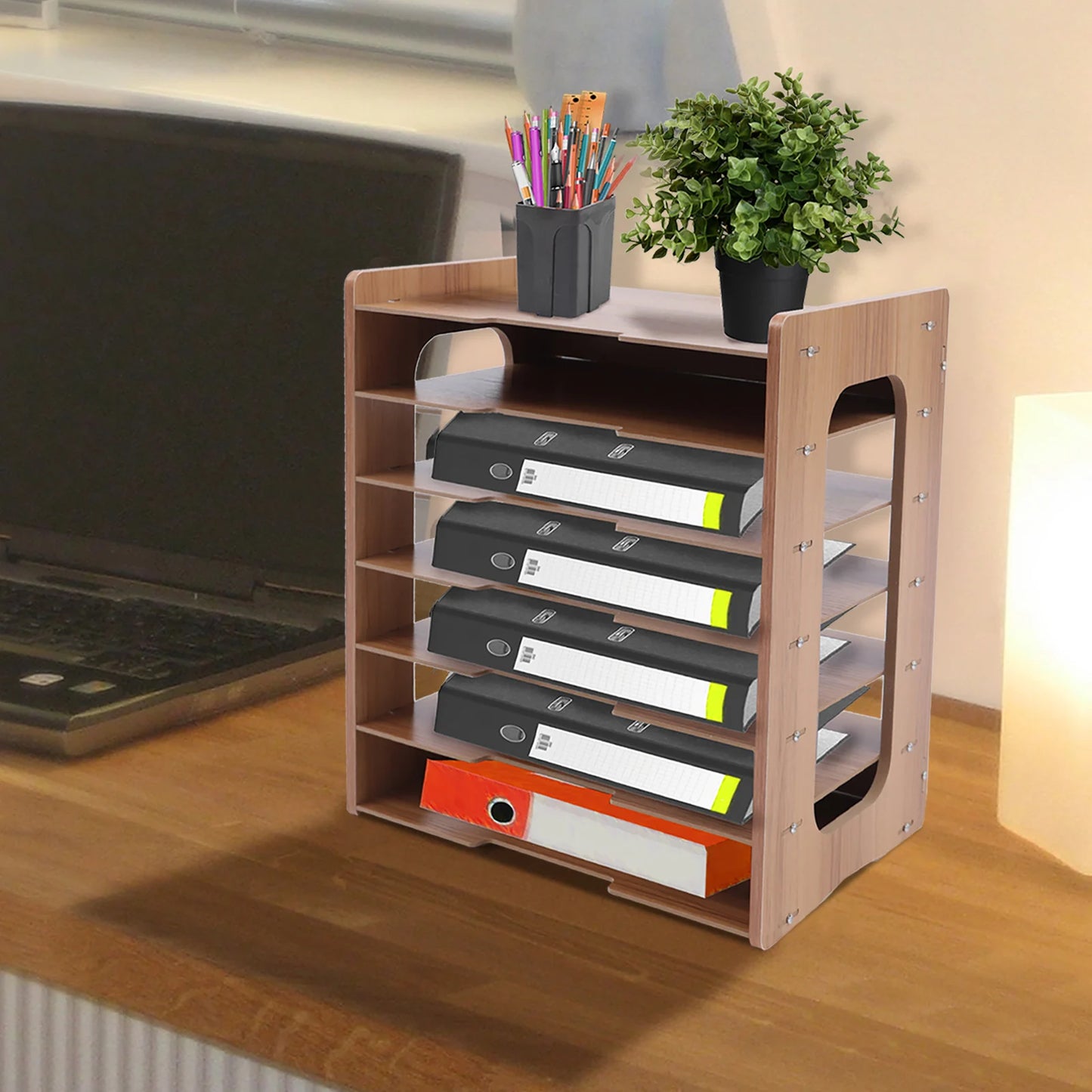 7Tier High-density Board Widen Wood Office Paper Organizer