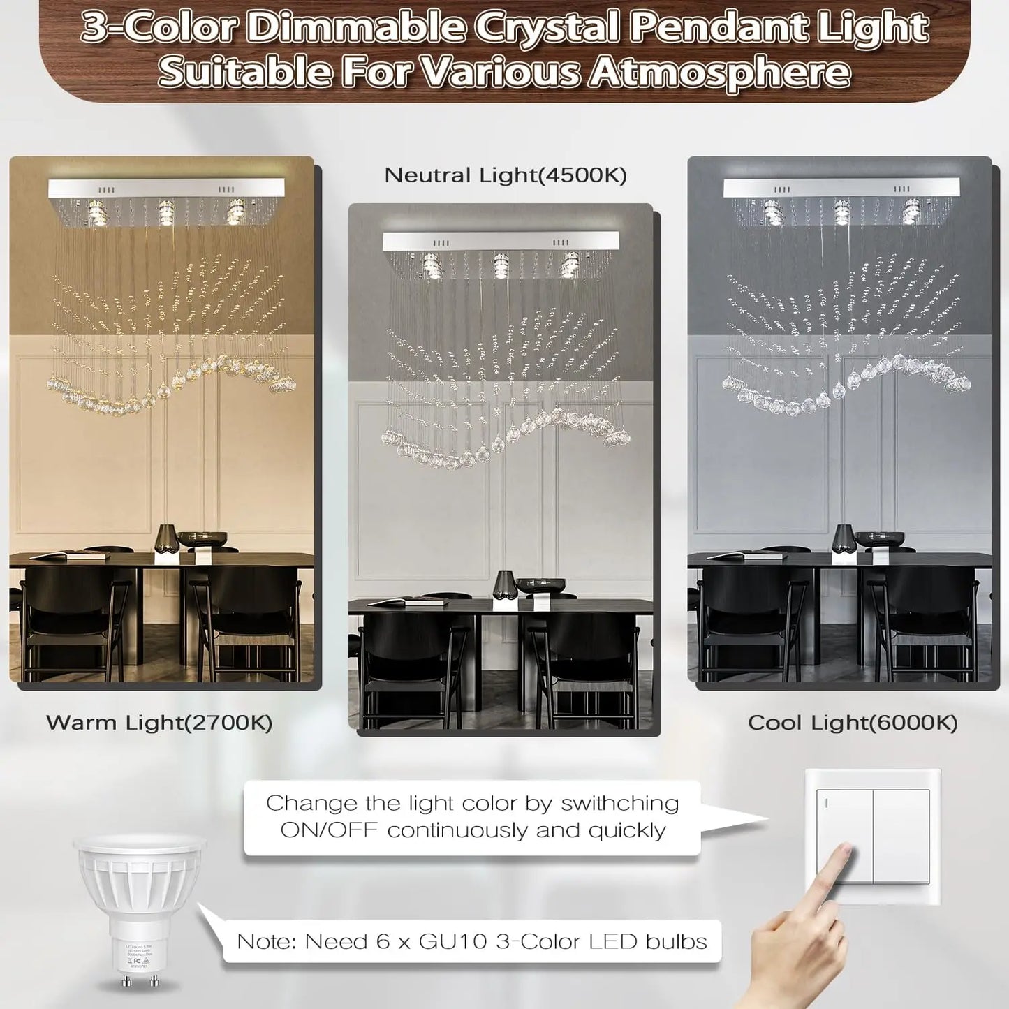 31.5'' Rectangular 6-Light Linear Crystal Chandelier for Kitchen Island