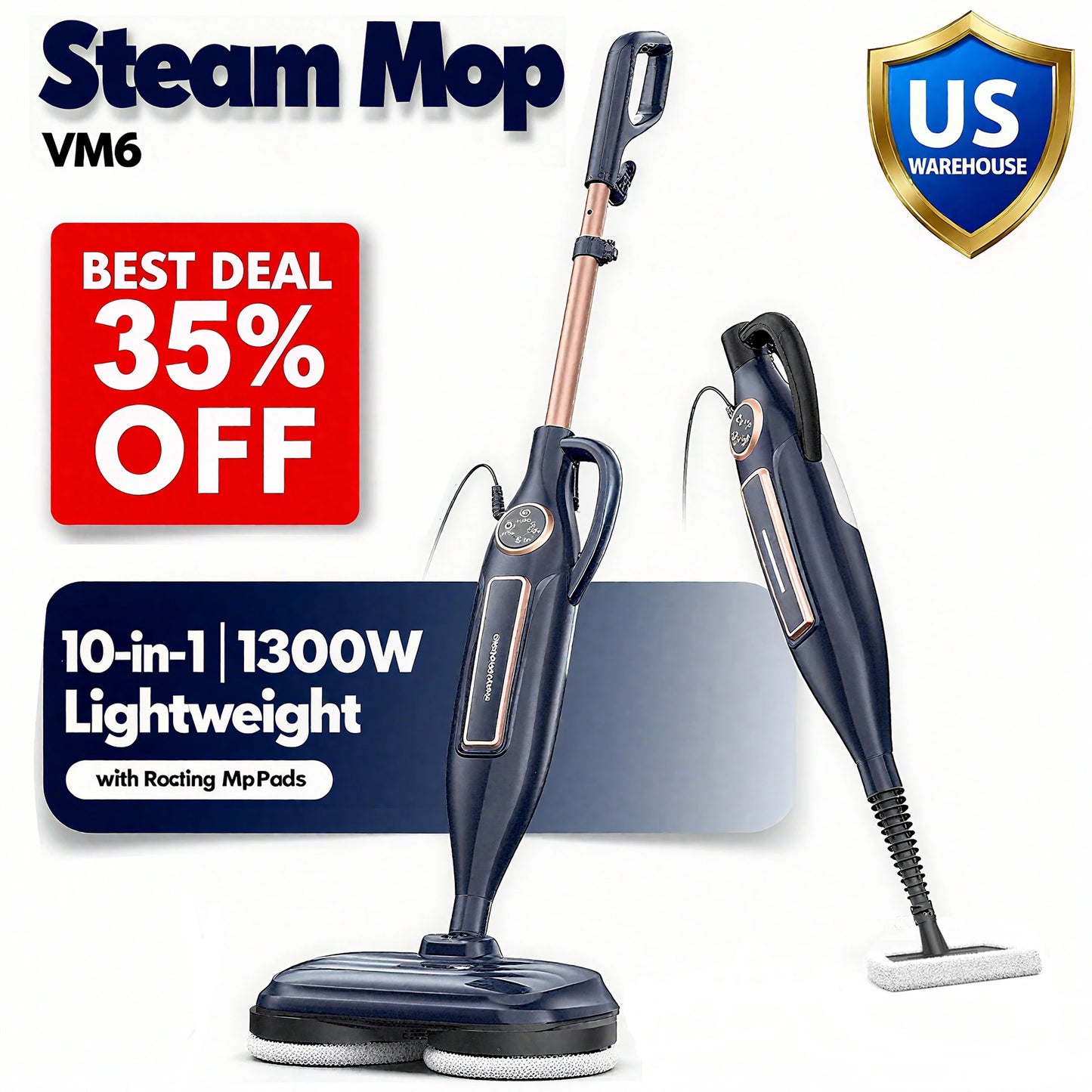 Steam Mop Cleaner with Rotating Mop Pad 10 in 1 Powerful Floor Steamer for Home Hardwood Laminate