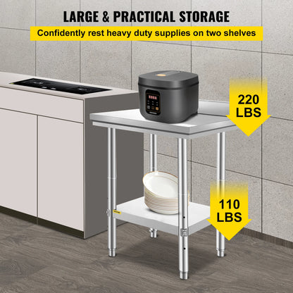 SucceBuy Kitchen Work Bench Commercial Catering Table Worktable with Undershelf Stainless Steel 330LBS 286LBS for Restaurant