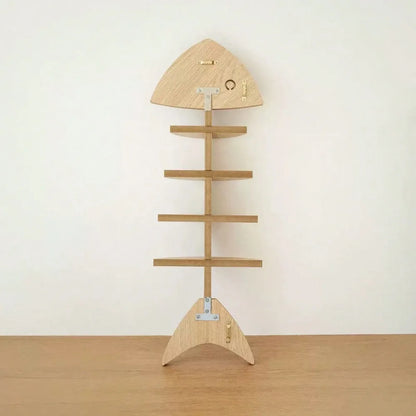 1pc Creative Wooden Fishbone Wall Storage Shelf, Multilayer Stylish Home Decor Rack, Bathroom Storage Shelf