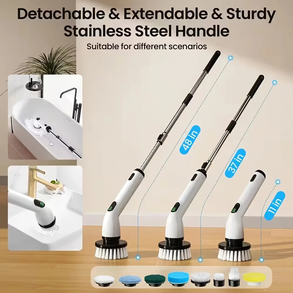 9-in-1 USB Rechargeable Electric Cleaning Brush With Telescopic Handle and 8 Brush Heads Multi-Surface Cleaner